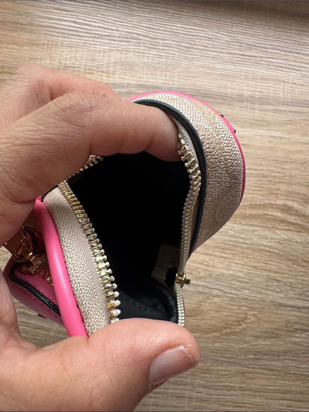 Coach Pink & Metallic Gold Mini Backpack Coin Pouch